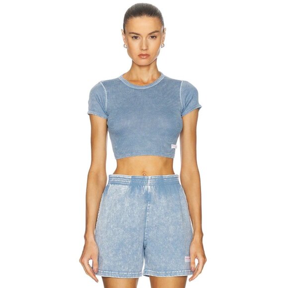Alexander Wang Cropped Short Sleeve Tee in Washed Blue X-Small Womens - Picture 1 of 14